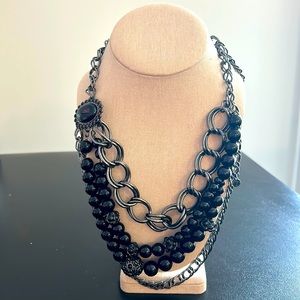 Talbots Multi-strand Black and Silver Medallion Necklace